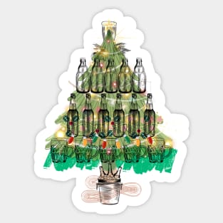 Christmas Tree Made of Beer Bottles Sticker